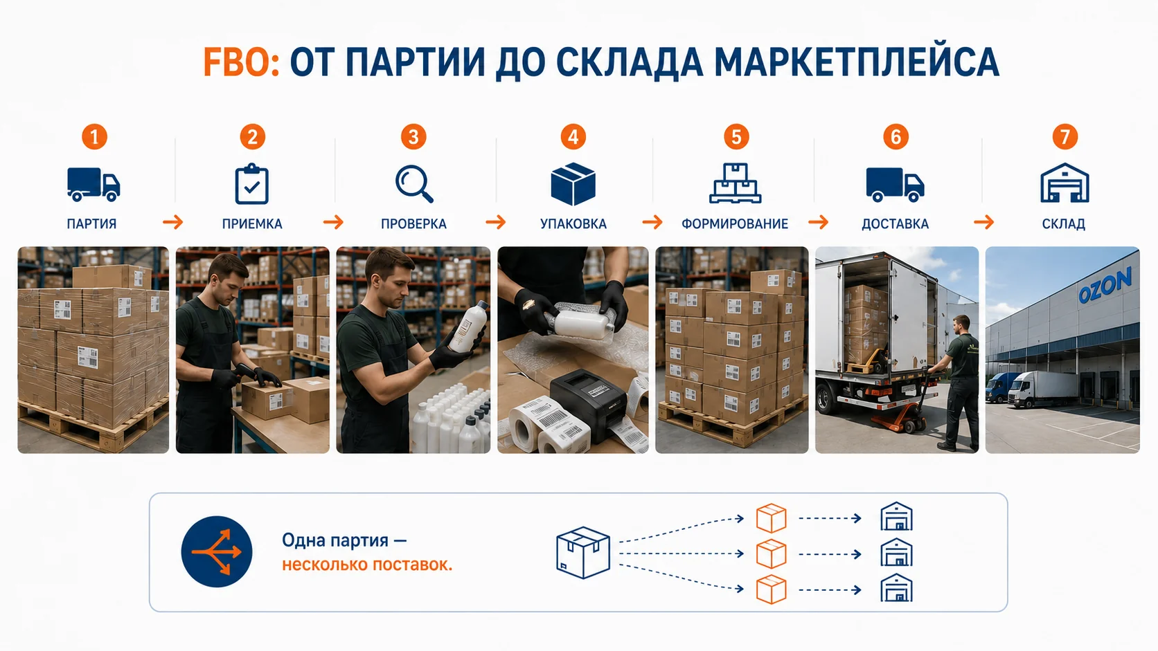 Этапы подготовки FBO-поставки от приемки товара до склада маркетплейса